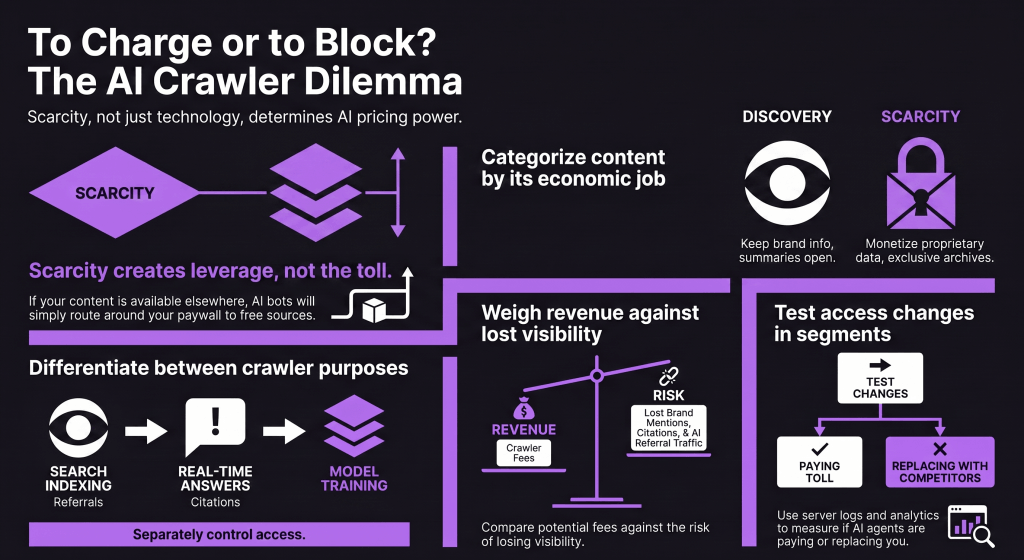To block or to charge: the AI crawler dilemma diagram